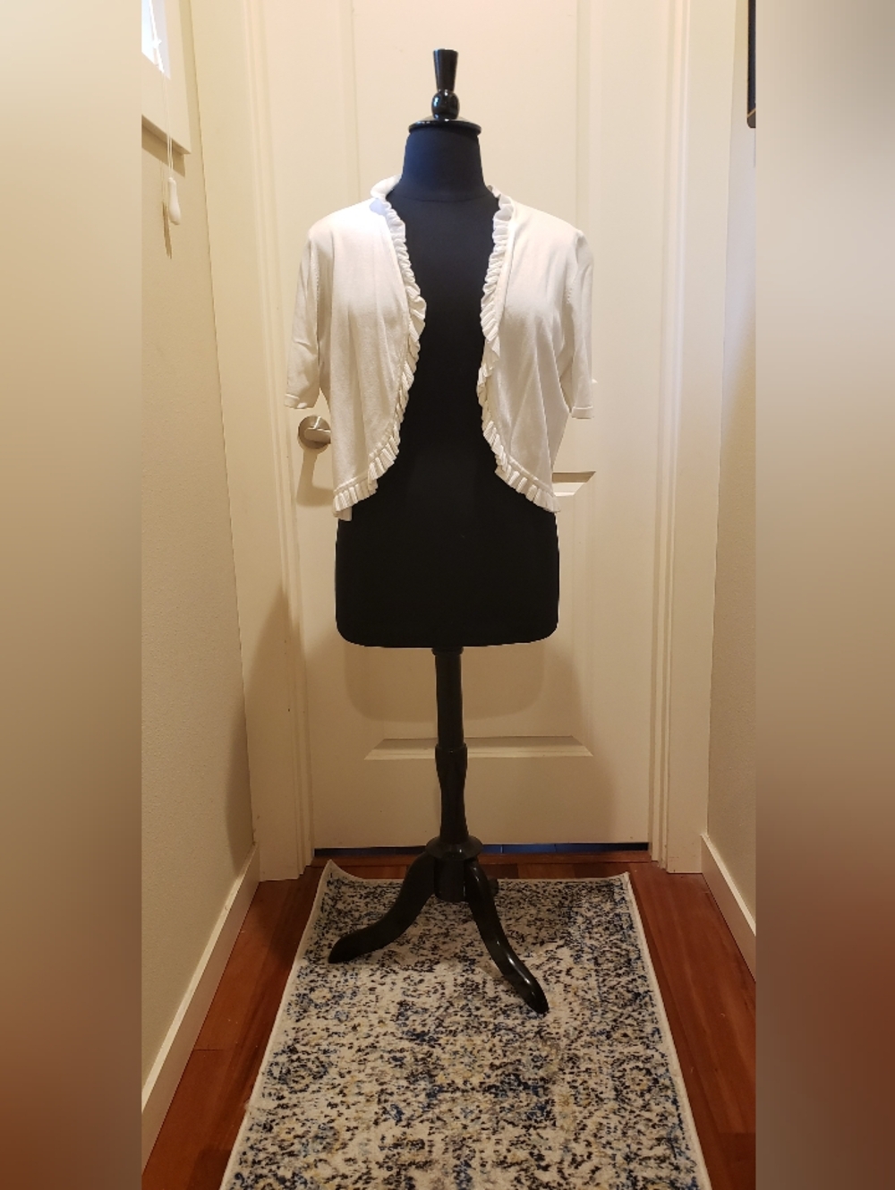 INC Womens Cream Ruffle-Trim Short Sleeve Open Front Cropped Shrug